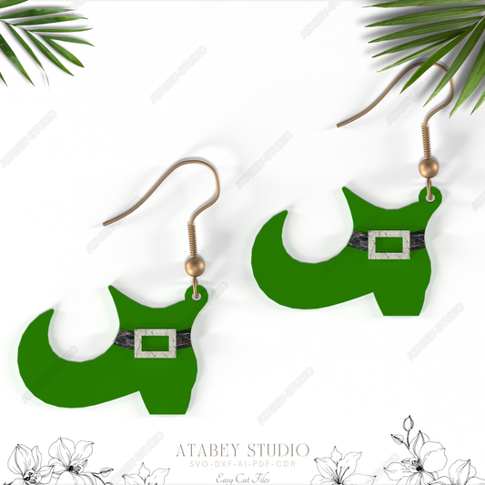 Saint Patrick's Day Boot Earrings - Lucky Leprechaun Shoe Design for Laser Cutting 852