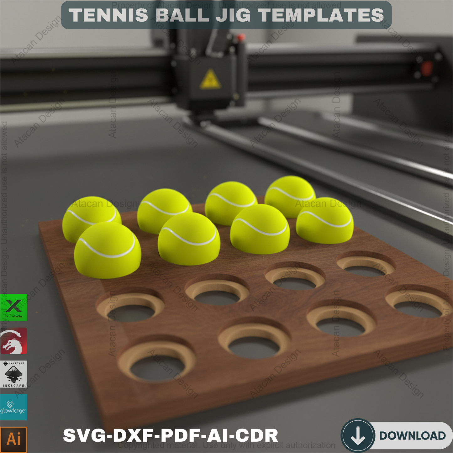 Laser Cut Tennis Ball Engraving Jig - Perfect for UV Painting Projects - Balls Holder 693