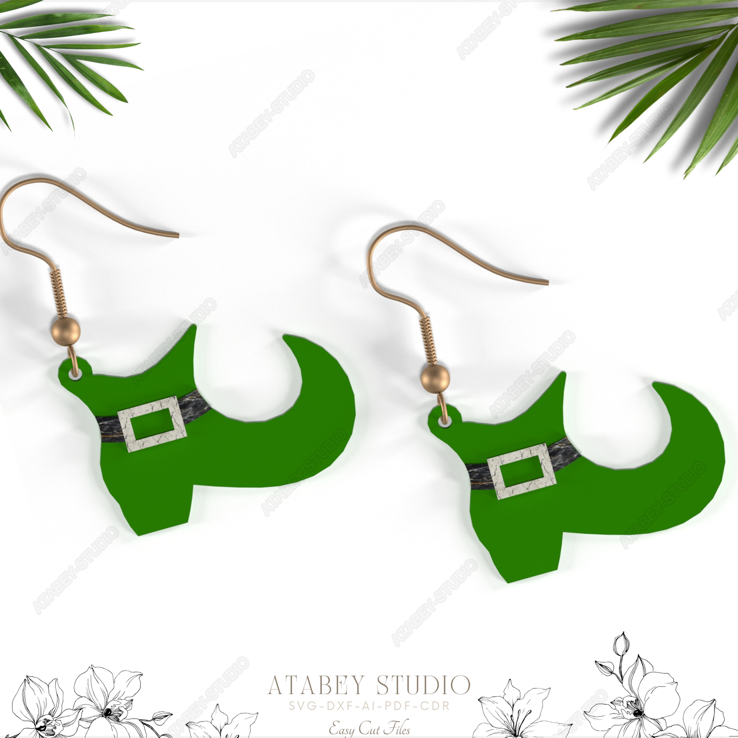 Saint Patrick's Day Boot Earrings - Lucky Leprechaun Shoe Design for Laser Cutting 852