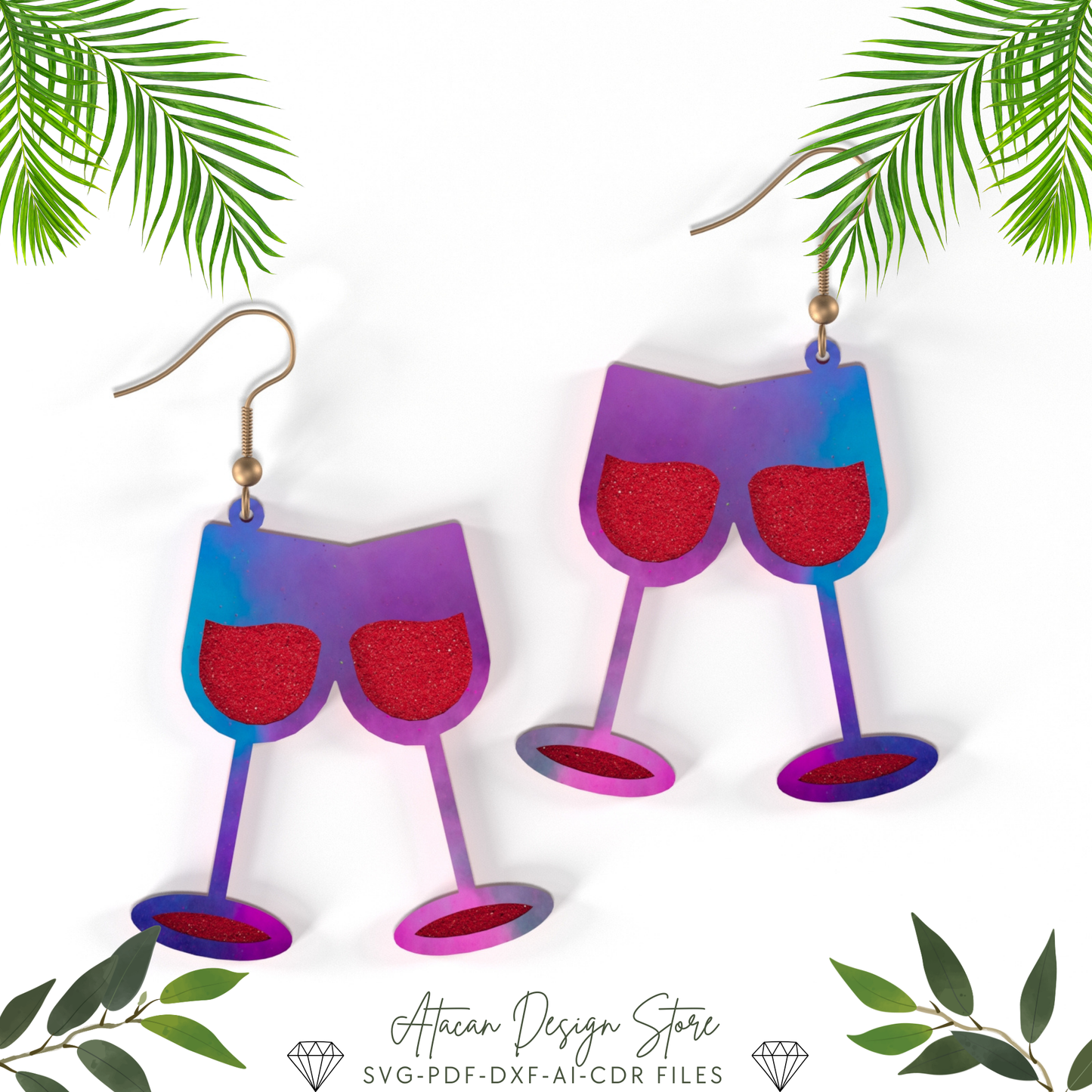 Strawberry, Popsicle, Palm Tree, Tropical Beach,Fun Earrings Bundle - Wine Glass, Heart, Surf Wave Svg Cut Files 662