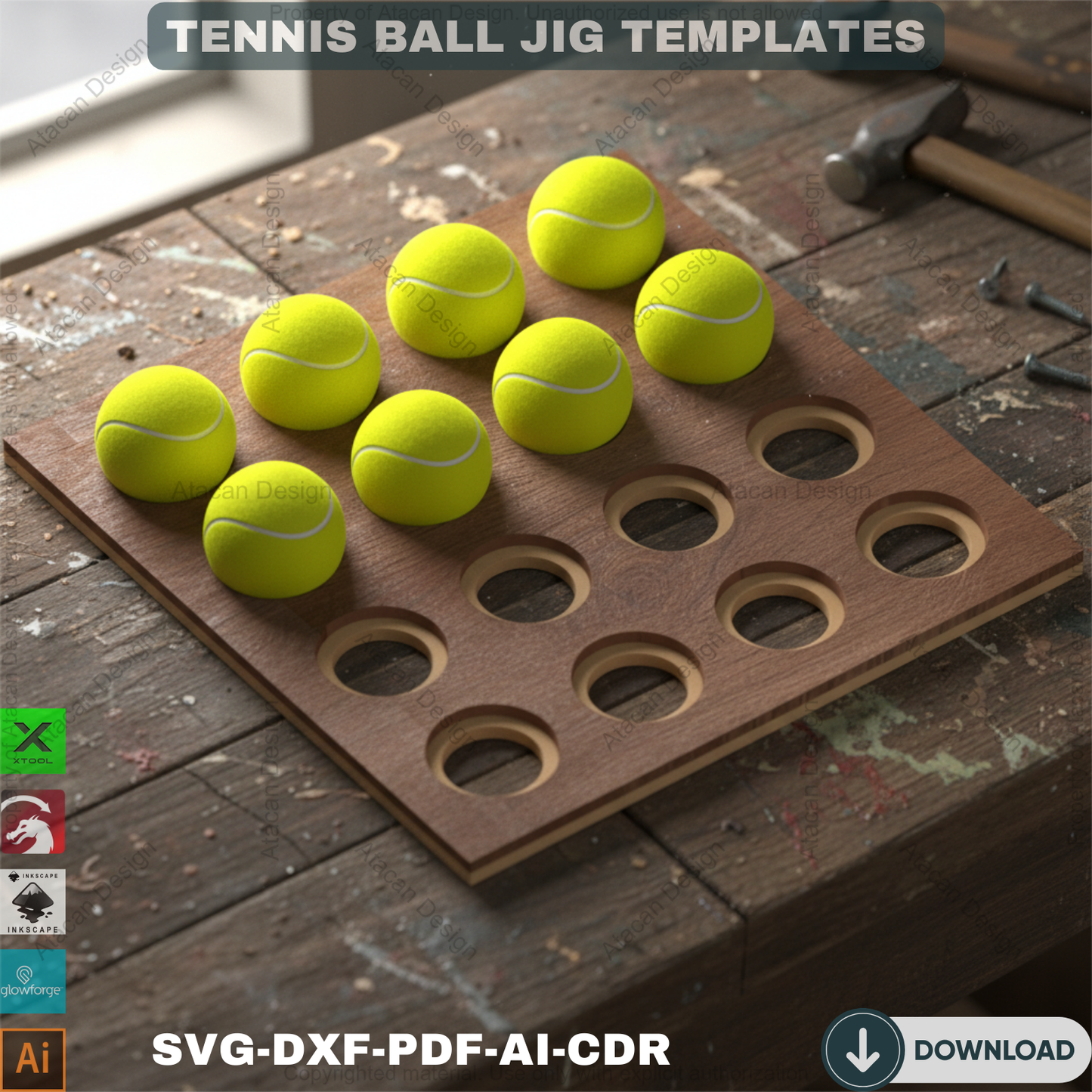 Laser Cut Tennis Ball Engraving Jig - Perfect for UV Painting Projects - Balls Holder 693