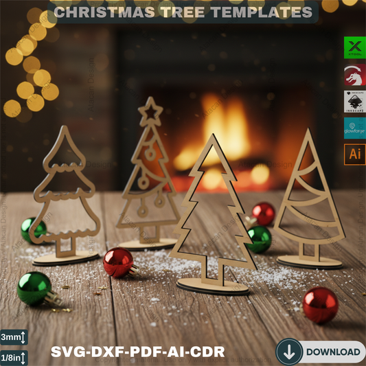 Standing Christmas Trees / Tree Laser Cut SVG / Noel Tree Gift Templates / Glowforge Cricut Tree SVG DXF Ai Cdr Pdf Files 387