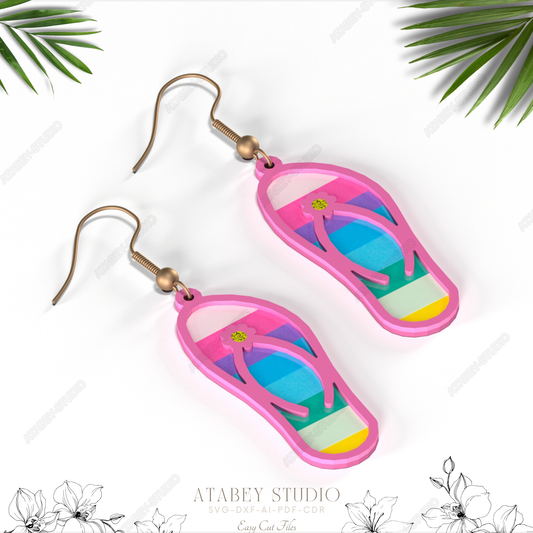 Flip Flop Earrings - Cute Summer Slipper Design, Multi-Color Jewelry for Laser Cutting 854