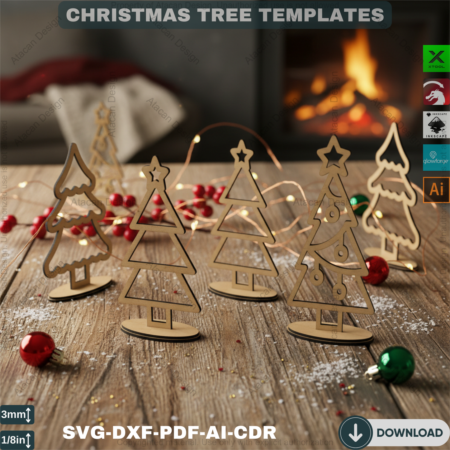 Standing Christmas Trees / Tree Laser Cut SVG / Noel Tree Gift Templates / Glowforge Cricut Tree SVG DXF Ai Cdr Pdf Files 387