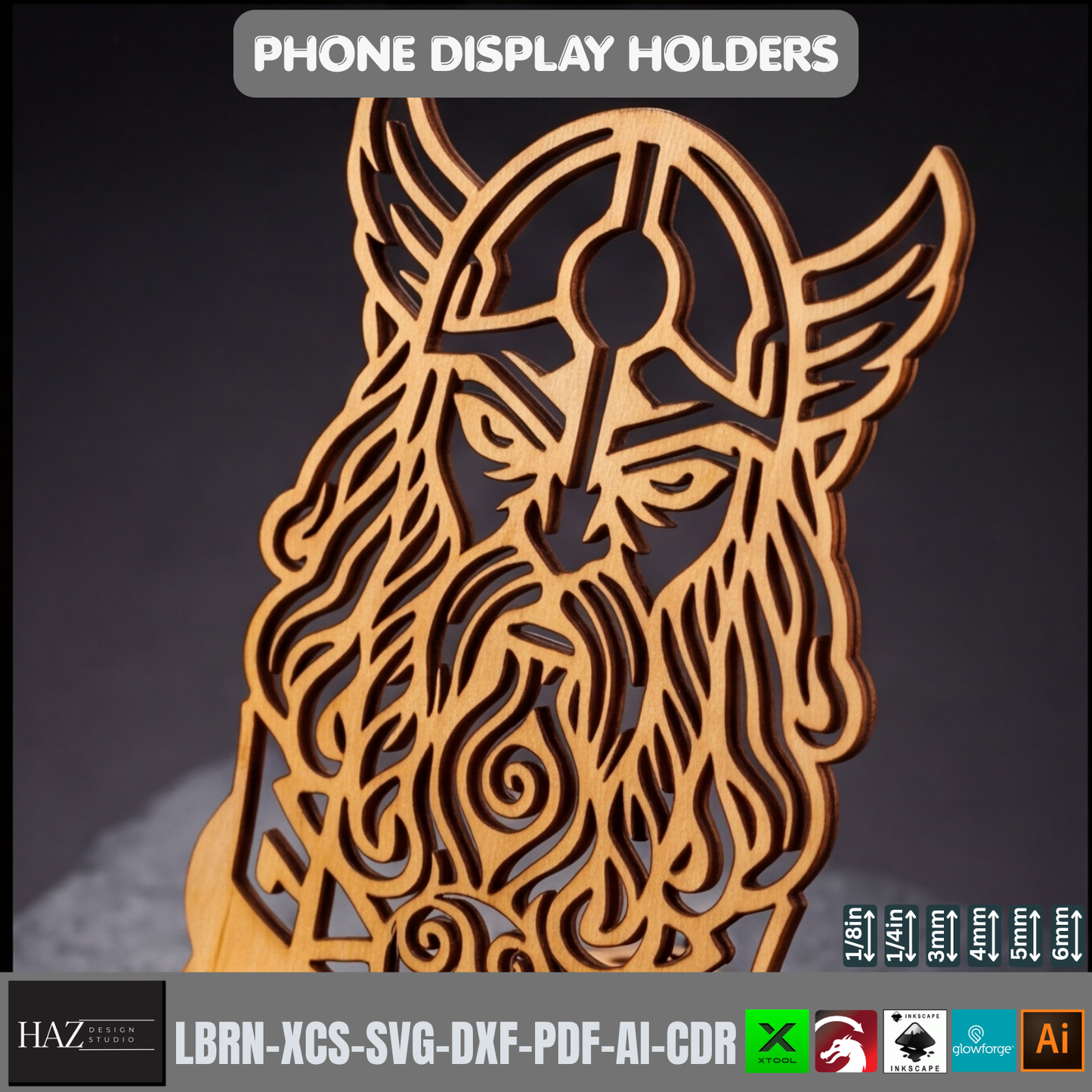Laser Cut Viking Phone Stand Wooden Desk Organizer Template SVG File