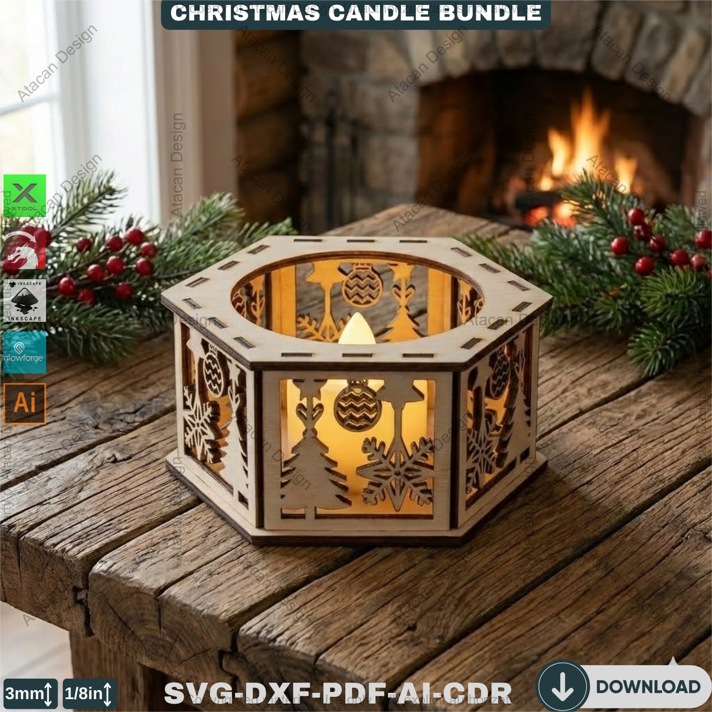 Christmas Tealight Box Bundle - Laser Cut Lantern Templates - DIY Holiday Candle Holders 925