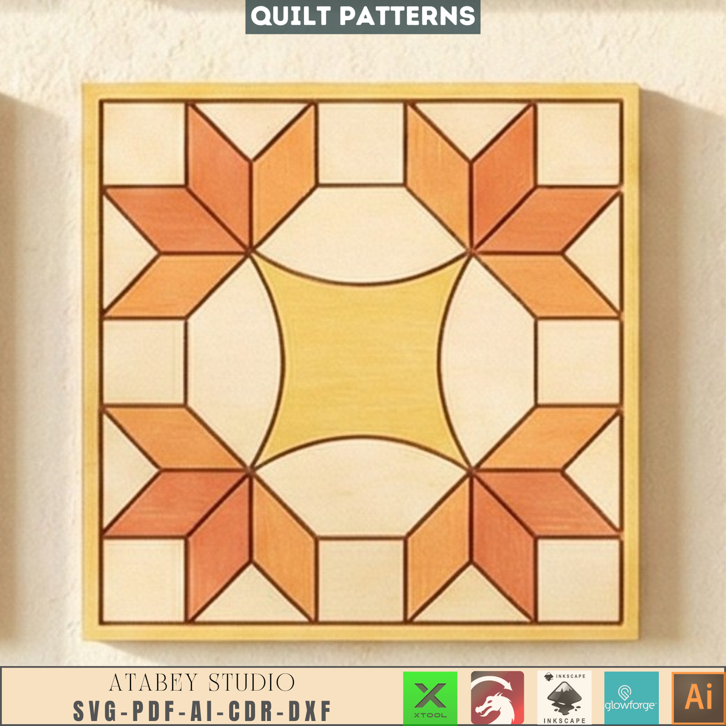 Barn Quilt Laser Cut Wood Wall Art Geometric Block Patterns Rustic Farmhouse Decor 989