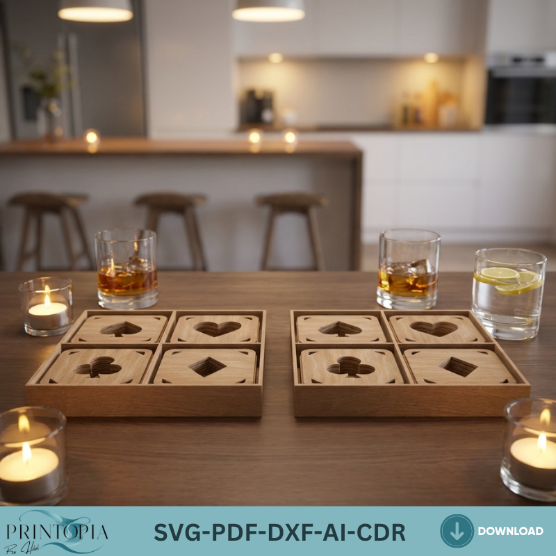 Geometric Laser Cut Coaster Set with Storage Box Patterned Wood Coaster Designs