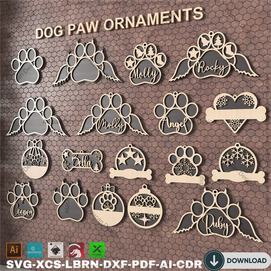 Personalized Dog Paw Ornament - Custom Pet Holiday Keepsake for Christmas,Angel Wing Dog Paw Ornamen,Paw Print Dog Bone Ornament 809