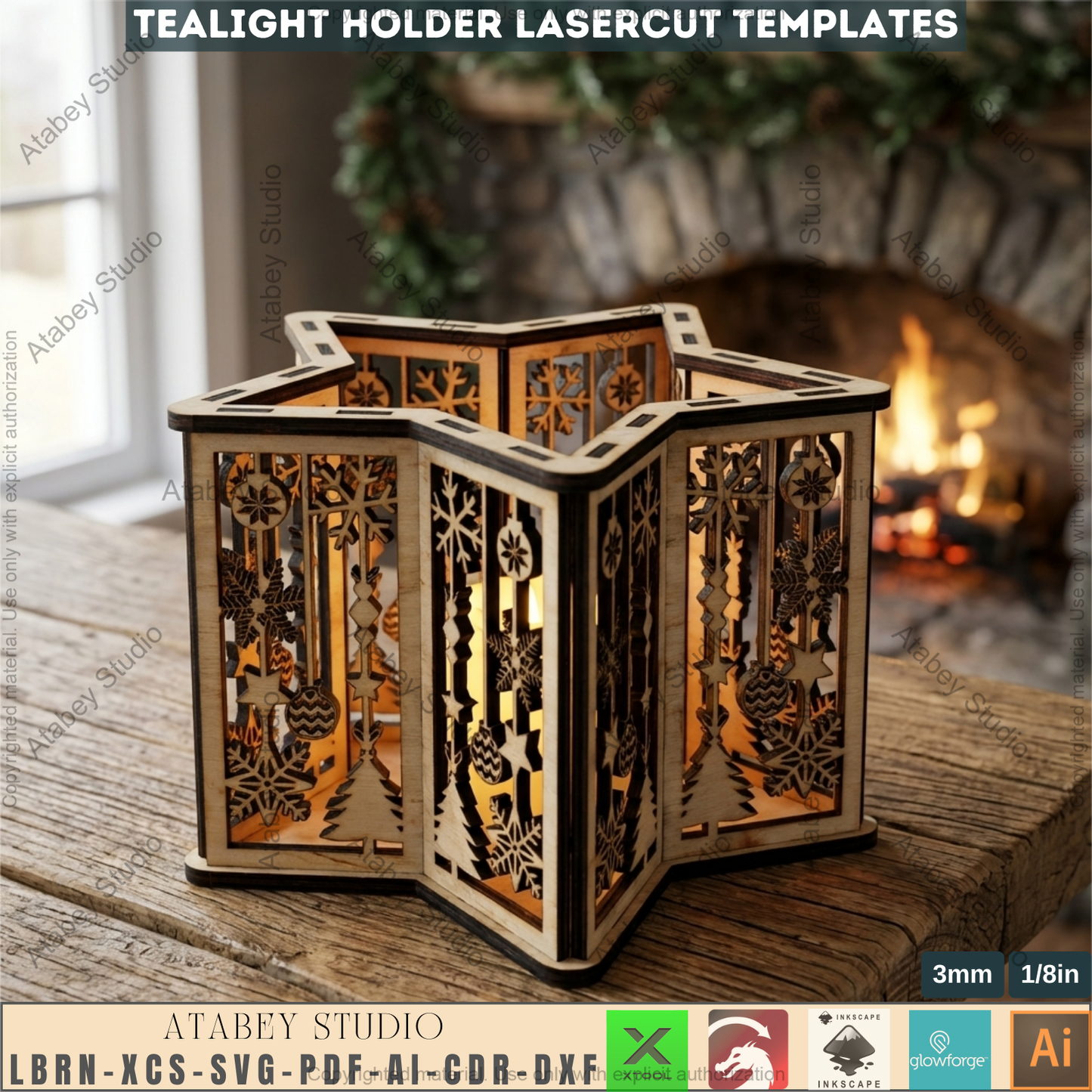 Christmas Star Lantern Laser Cut Template, Wooden Tealight Holder, Holiday Table Decor 978