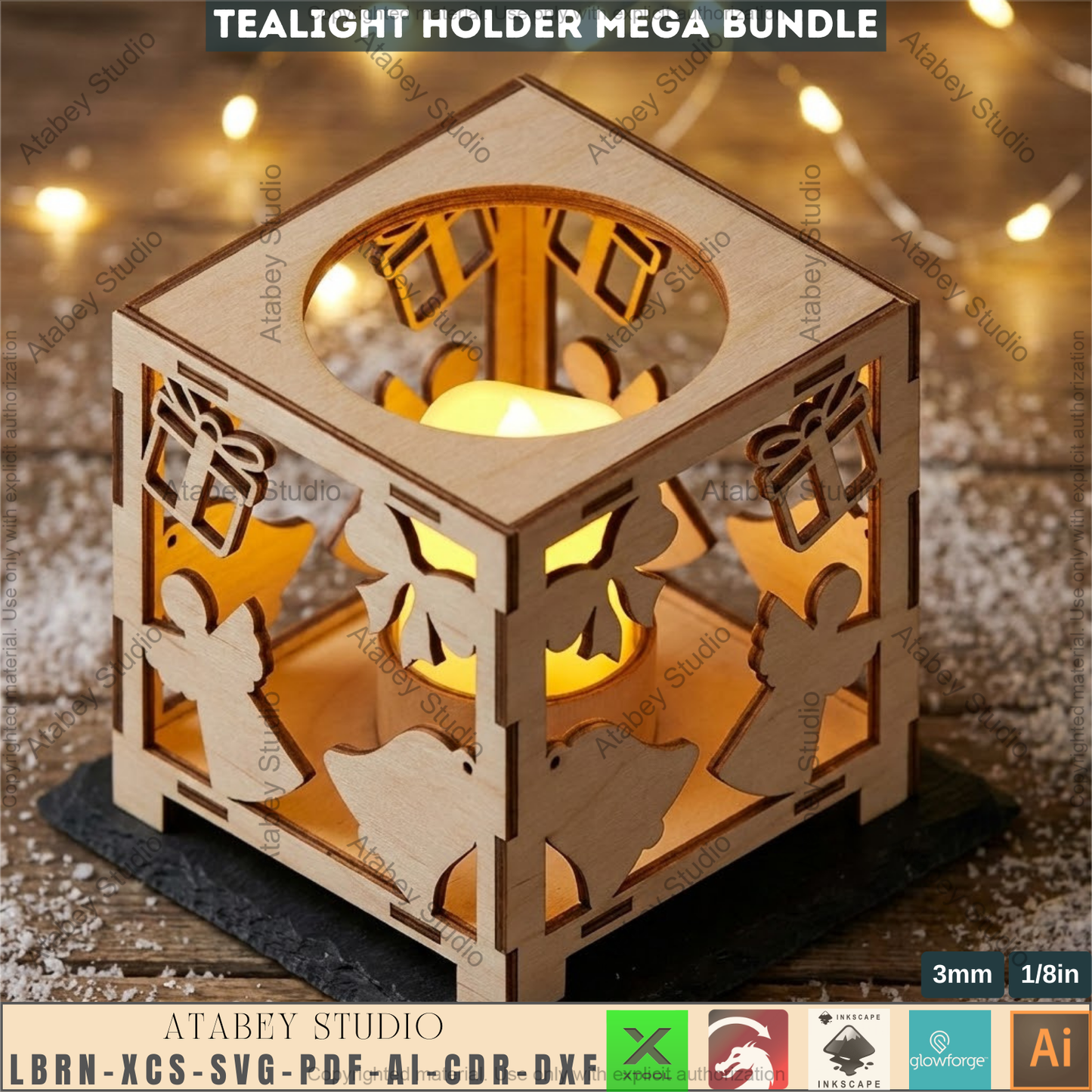 Christmas Tealight Holder Mega Bundle Laser Cut Lanterns | Wooden Candle Box Templates 981