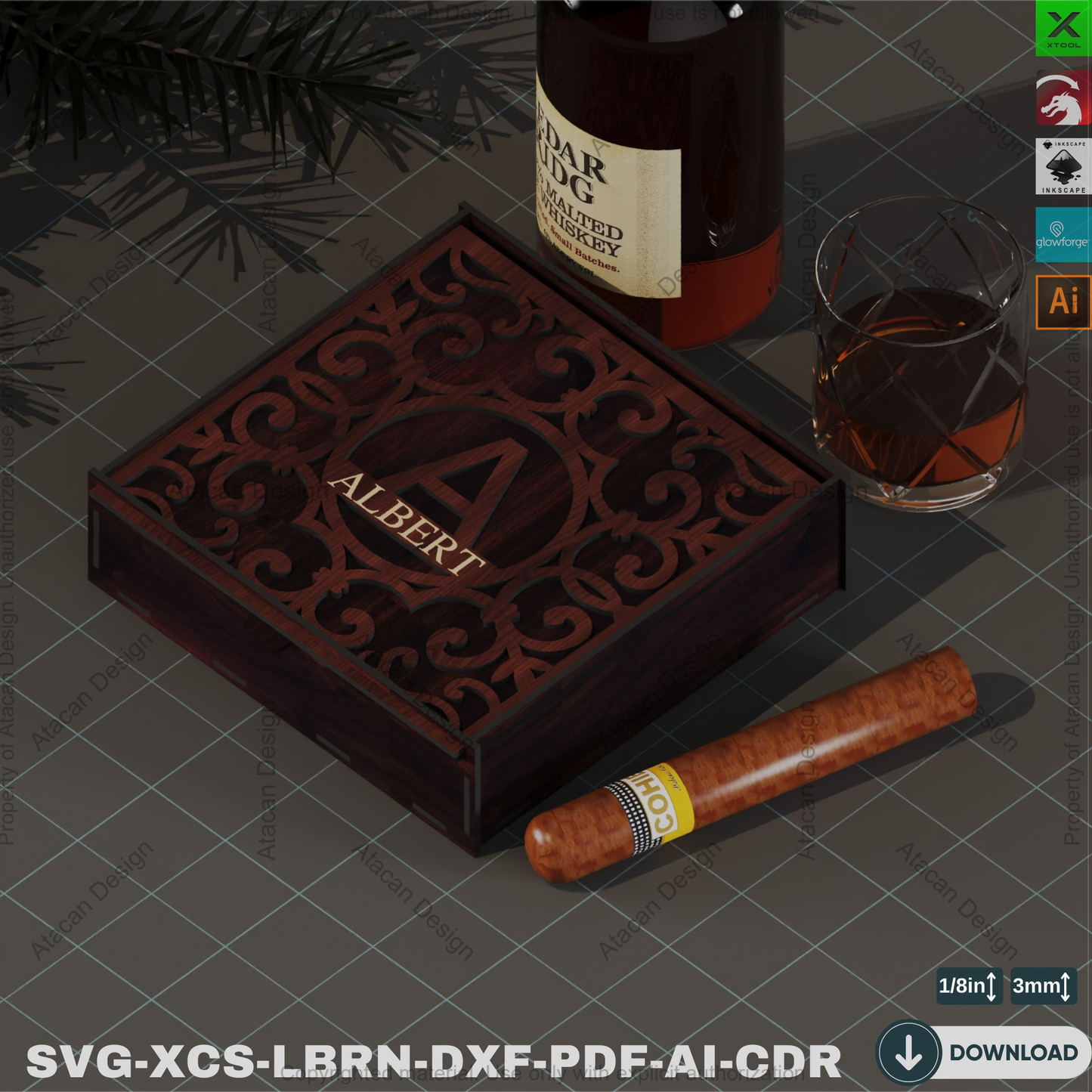 Laser Cut Wooden Cigar Box: Perfect for Best Man and Groomsmen Gifts,Custom Cigar Box,Four Size Cigar Box Template 839