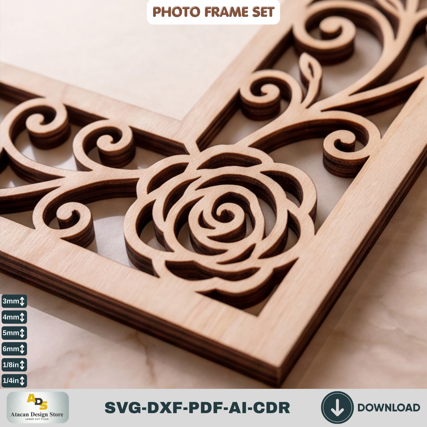 Laser Cut Photo Frame SVG Bundle – Floral Rustic Wood Home Decor Template
