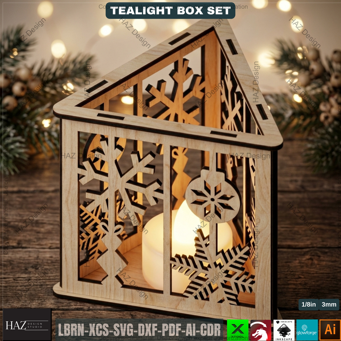 Christmas Lantern Laser Cut Files, Triangle Tealight Holder, Wooden Xmas Decor 509