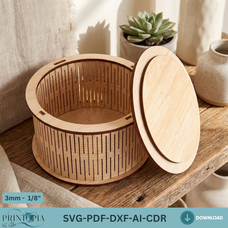 Laser Cut Wooden Box Bundle Heart Oval Round Living Hinge Gift Box Cutting Plans 331