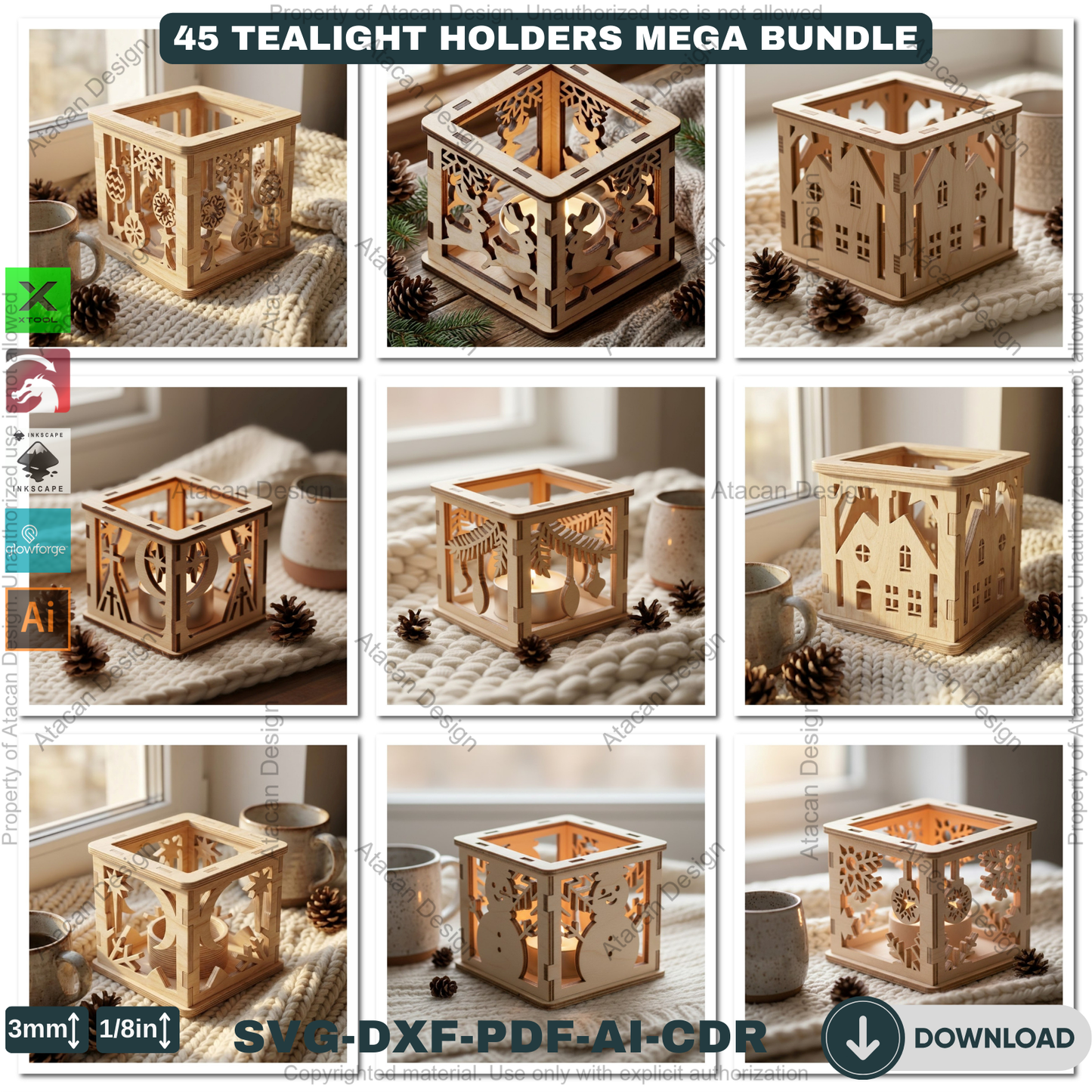 45 Christmas Lantern Templates | Laser Cut Candle Holders | Holiday Tealight Box Bundle | Festive Light Decor Cutting Designs 921