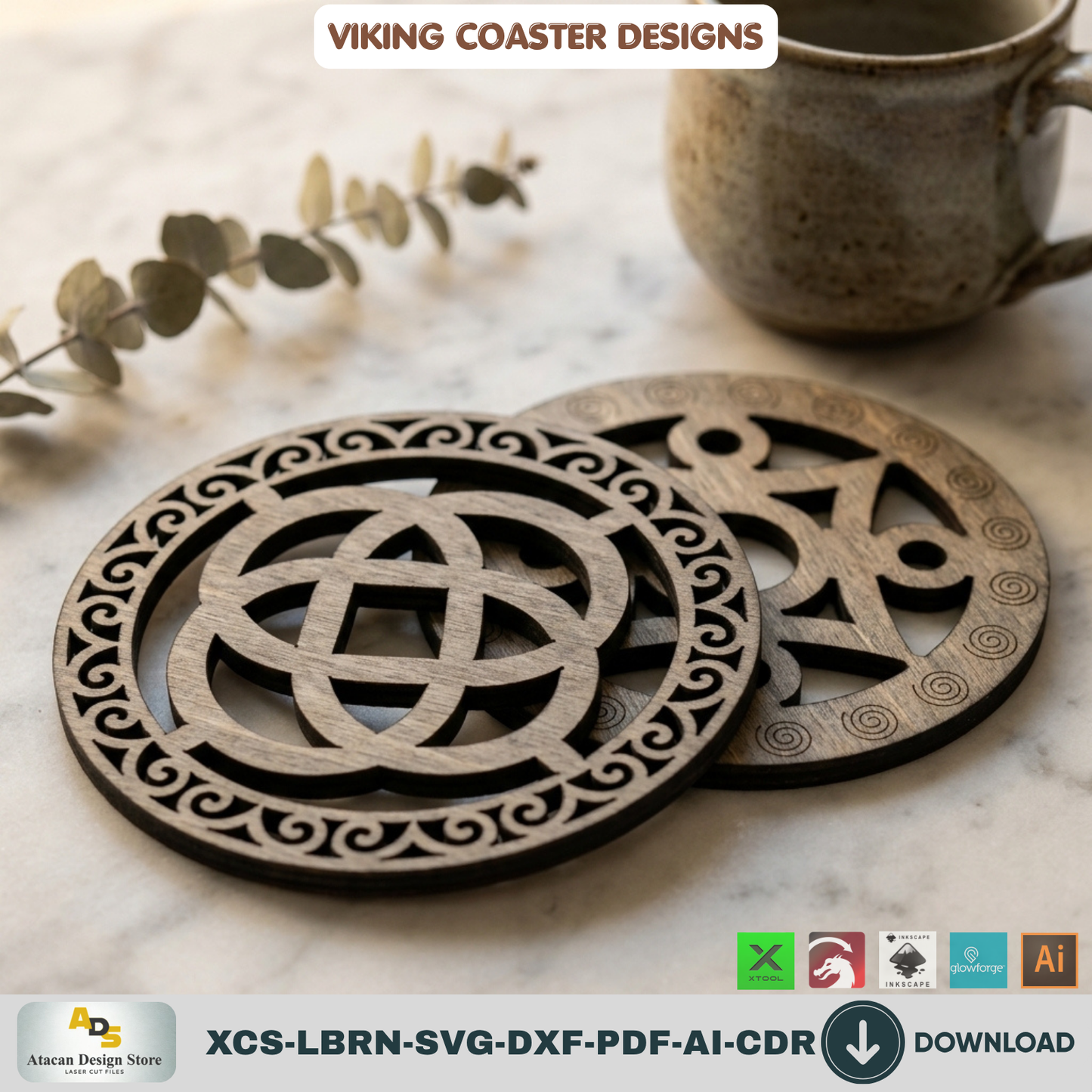 Viking Celtic Knot Coaster Laser Cut Files Wooden Round Tray Template