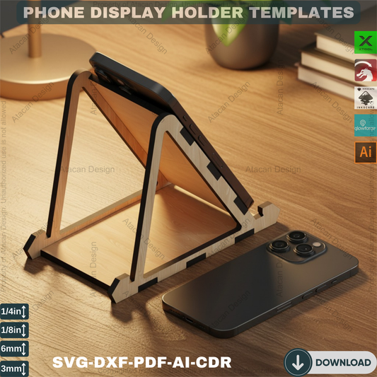 Laser Cut Phone Stand Plan,Wooden Phone Stand Laser Plan  Modern Cell Phone Holder for Desk Adjustable Thickness Design Digital Download 108