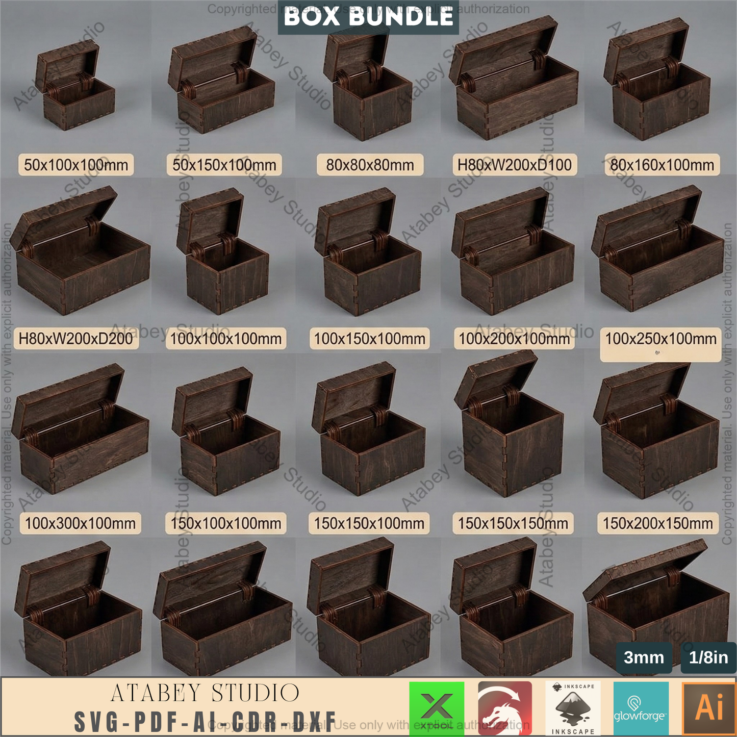 Wooden Keepsake Box Laser Cutting Templates Bundle Living Hinge Storage Organizer 997