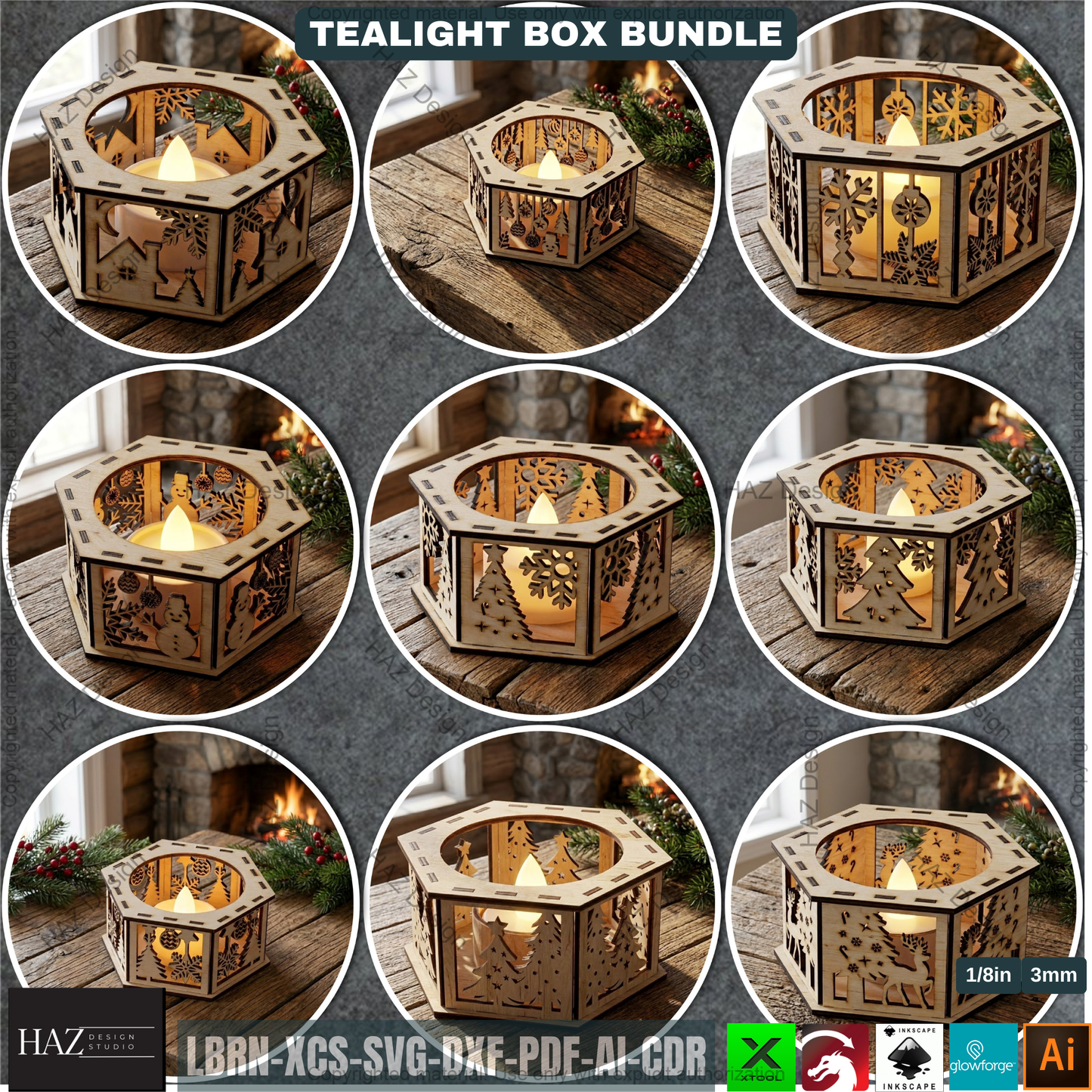 Christmas Candle Lantern Bundle | Tealight Holder Laser Cut Files | Holiday Table Decor 506