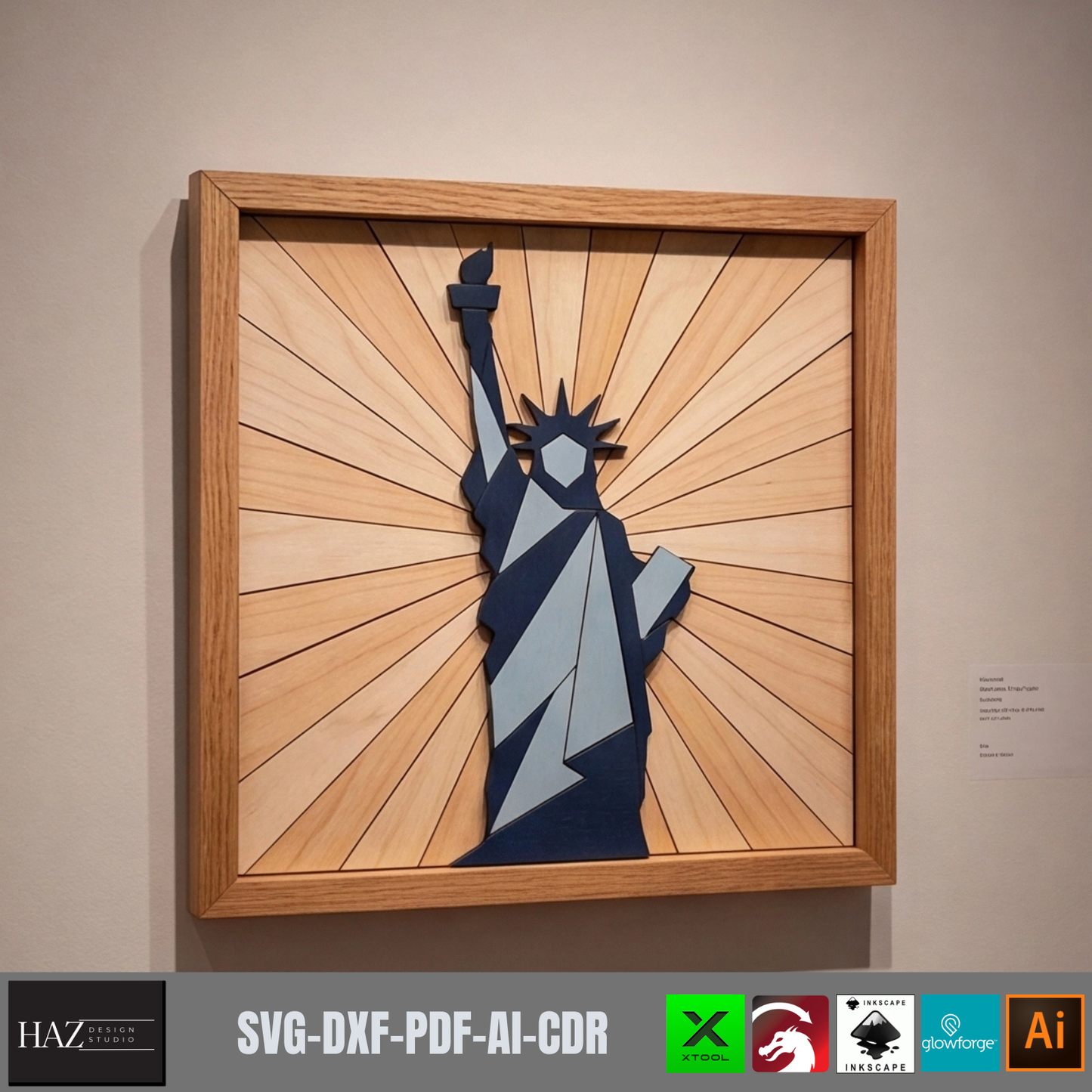 Statue of Liberty Wood WallArt Template, Independence Day Patriotic Home Decor American Freedom Sign