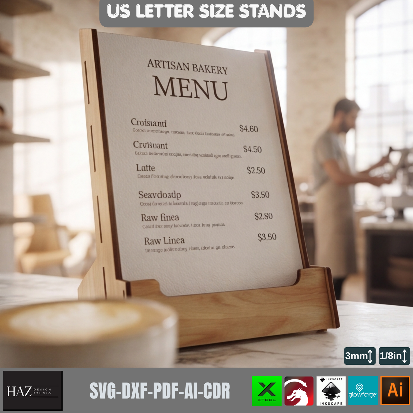 Laser Cut Menu Stand SVG Plywood Brochure Holder Template US Letter Size