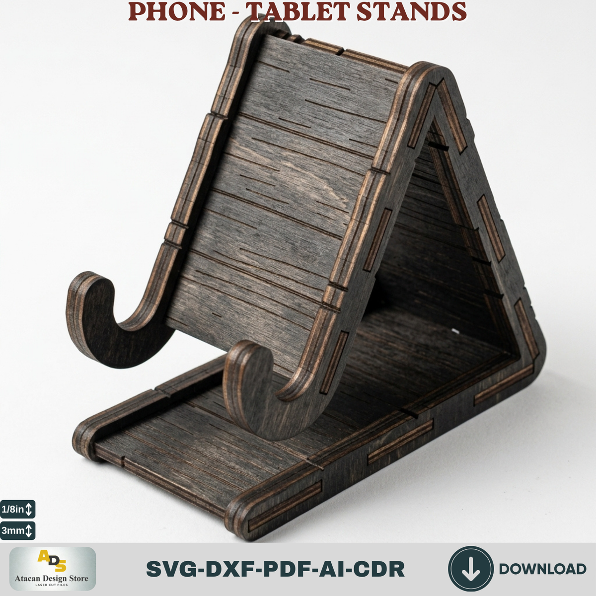 Tablet and Phone Holder Laser Cut Template, A-Frame Desk Dock Display, Wood Stand