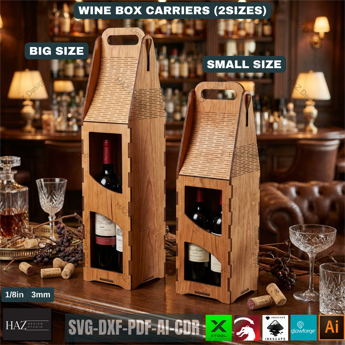 Laser Cut Wine Bottle Gift Box Carrier Bundle Wooden Wine Holder Laser Cut Pattern Gift Box 515
