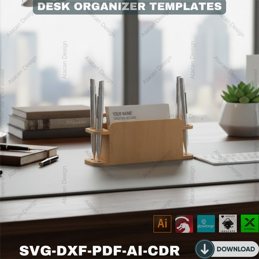 Business Card Holder Laser Cut SVG File - Wood Desk Organiser Accessories - Download Glowforge Cut file 100