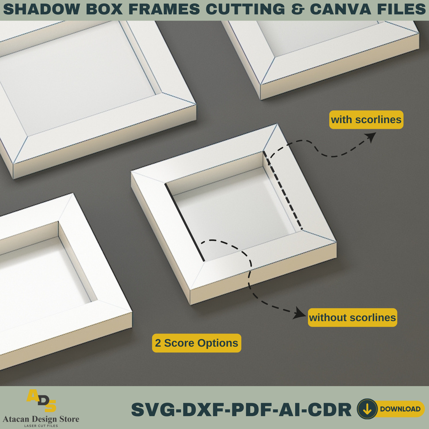 Shadow Box Frame Cutting Template Set | 8 Sizes svg, DXF, PDF, ai, CDR Files | Cricut & Silhouette Compatible | Canva Editable Design 766