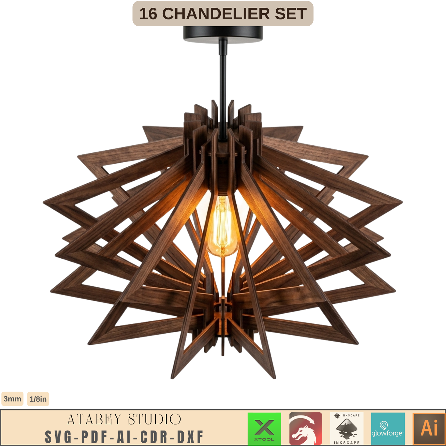 16 Wooden Chandelier Laser Cut Pendant Lamp Shade Templates Plywood Hanging Light