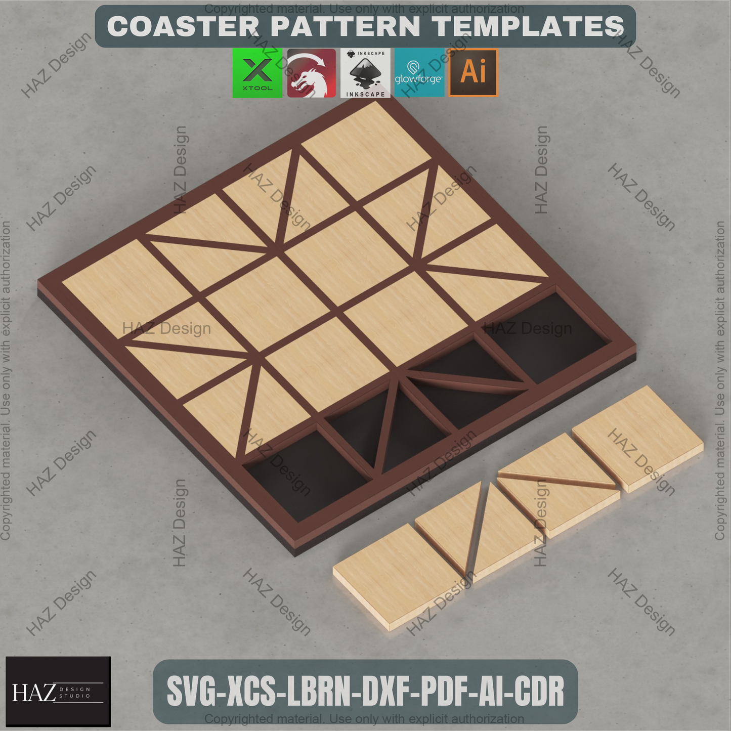 Geometric Mosaic Laser Files, Diamond Tile Patterns for Coasters & Wall Art, DIY Wood Inlay Project for Glowforge & Xtool 464