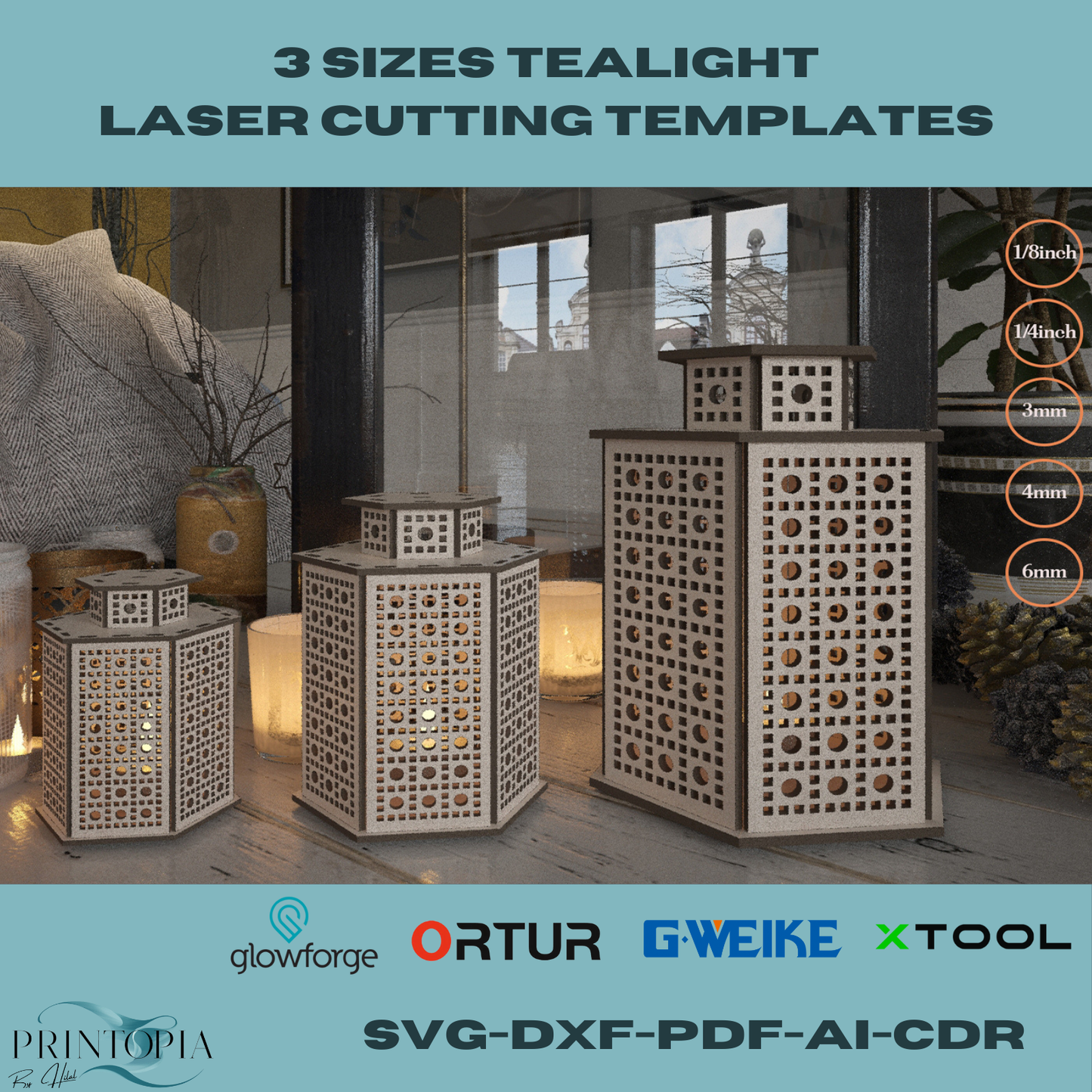 Laser Cut Tealight Holder Templates in 3 Sizes - Unique Candle Lantern Design 153