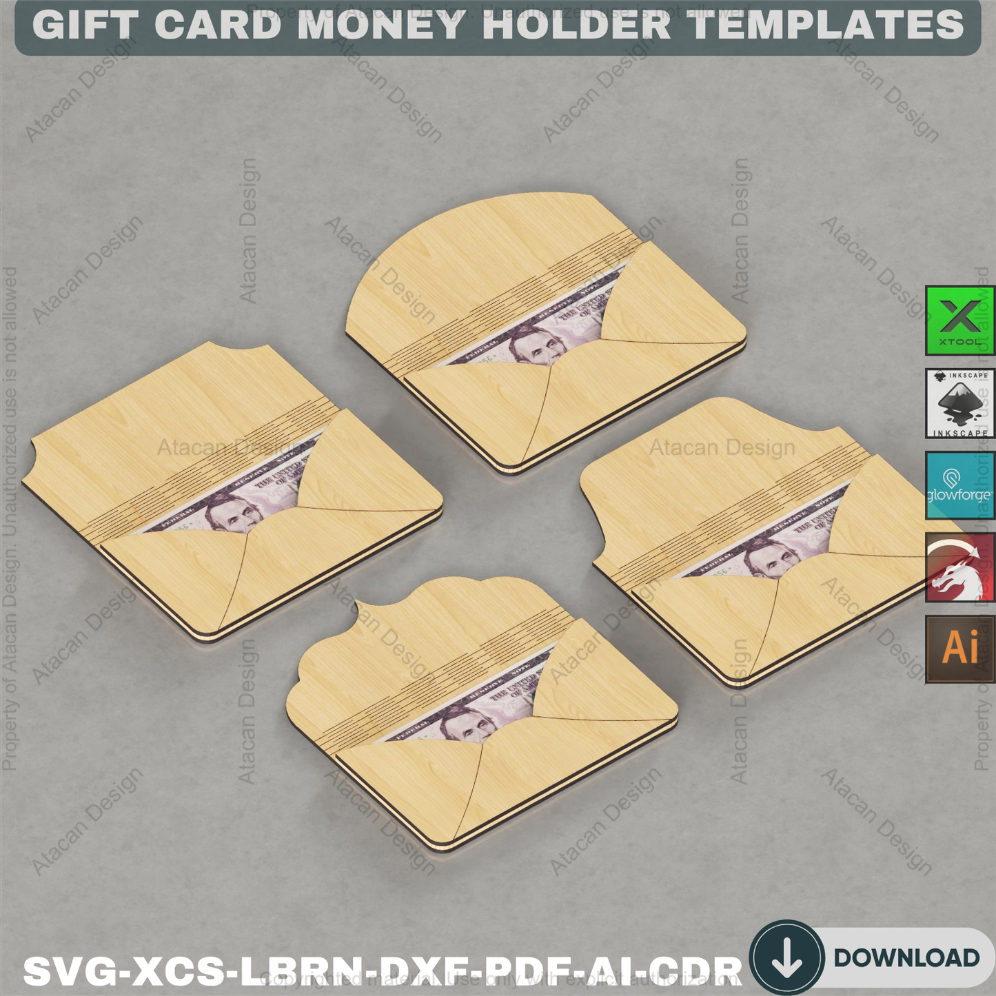 Wooden Envelope Style Money Holder and Gift Card Templates for Laser Cutting DIY Wedding Graduation and Birthday Gifts 898
