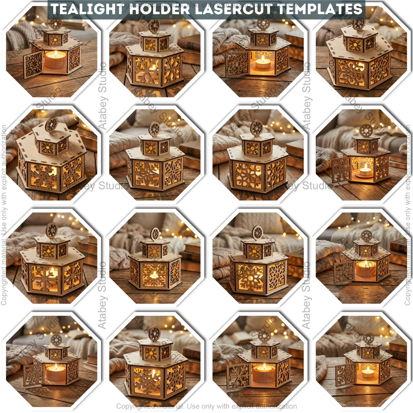 Christmas Tealight Holders with Lid / Lantern Laser Cut Files / Tabletop Candles / New Year Decor 976