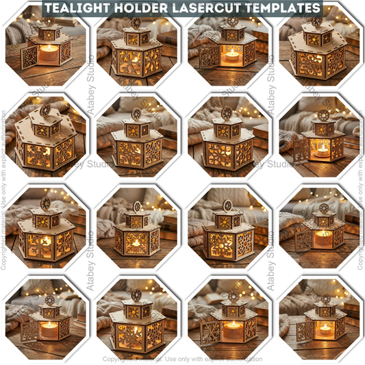 Christmas Tealight Holders with Lid / Lantern Laser Cut Files / Tabletop Candles / New Year Decor 976