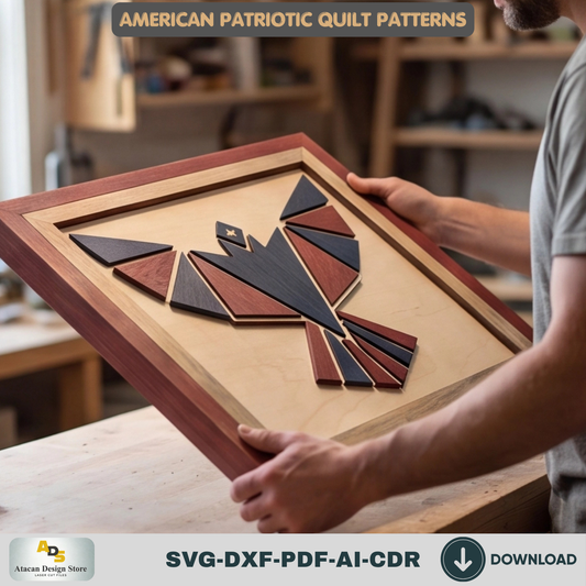 Patriotic Bald Eagle Geometric Wall Art Laser Cut Template American Quilt Pattern Wood Decor