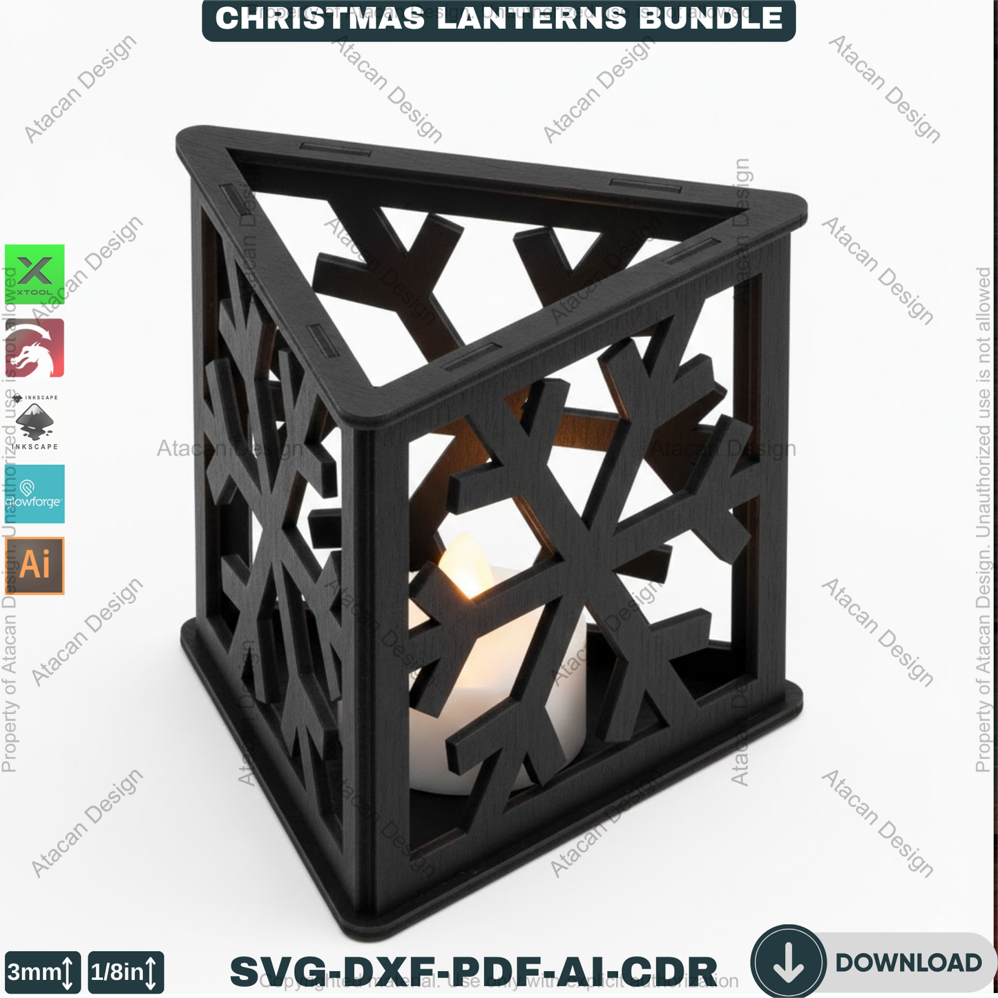 Christmas Lanterns Bundle Snowflake Candle Holders Tealight Table Decor Laser Cut Files 929