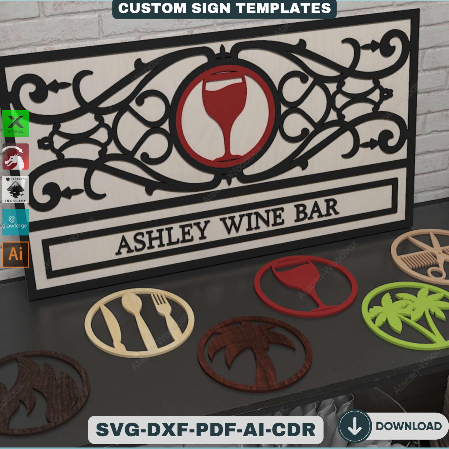 Customizable Frame Sign Board Templates for Laser Cutting | Personalize Cafe Restaurant & Home Decor Wall Art | Glowforge Xtool Ready 931