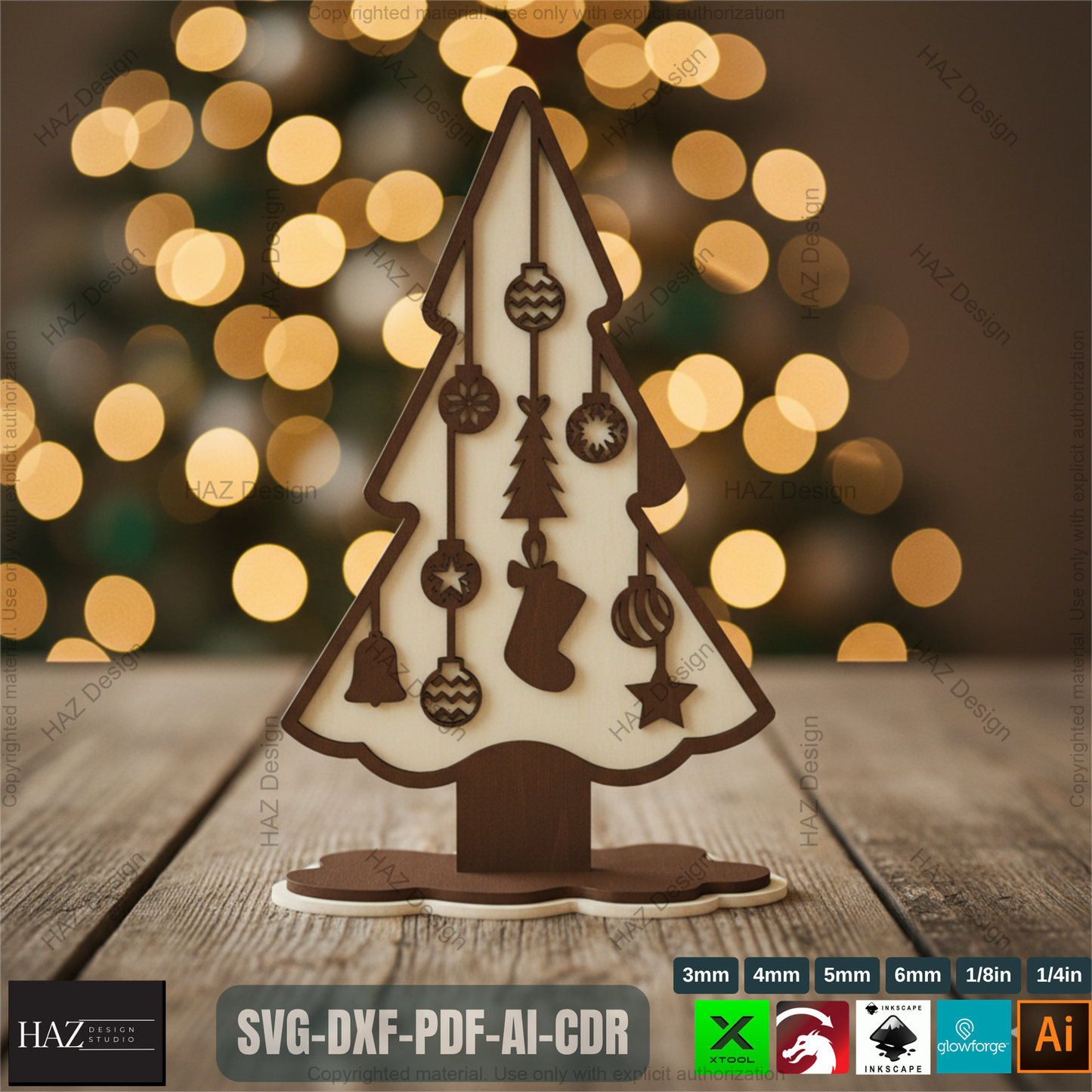 Laser Cut Standing Christmas Tree Ornaments Bundle, Decorative Wooden Xmas Tree Designs, Christmas Table Tree Decor,3D Holiday Tree 493