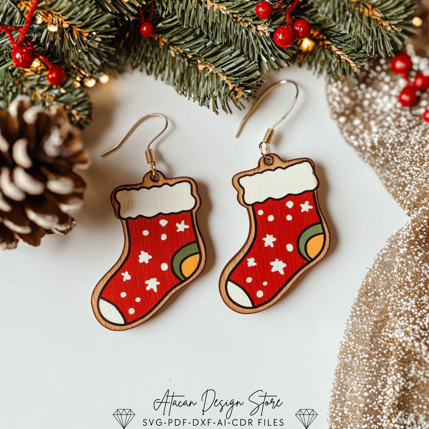 Holiday Earring Designs for Laser Cutting | Christmas-Themed Jewelry Templates 713