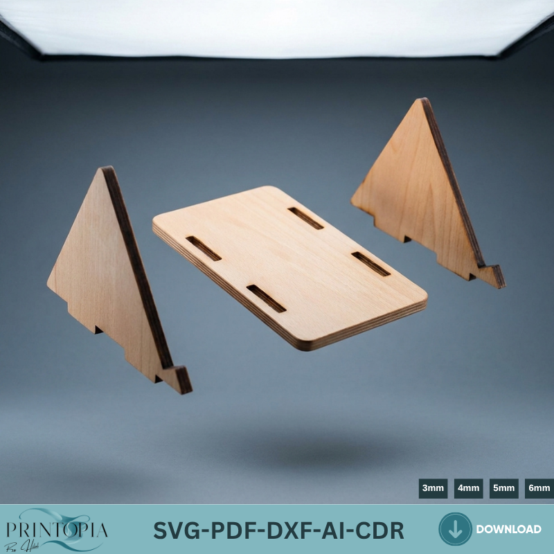 Minimalist Wooden Phone Stand Laser Cut Files, Triangle Smartphone Holder Plywood Template, Desk Organizer