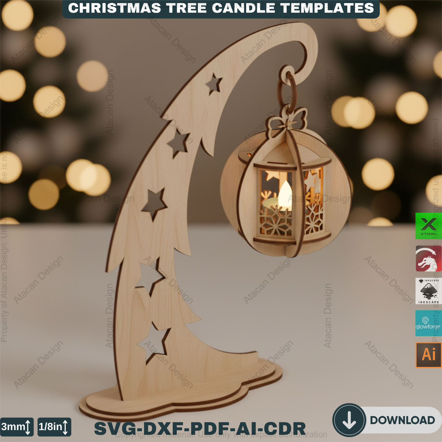 Elegant Christmas Tree Candle Stand Laser Cut File Set, 3D Wood Tealight Holder Designs for Xmas Tabletop & Holiday Home Decor 910