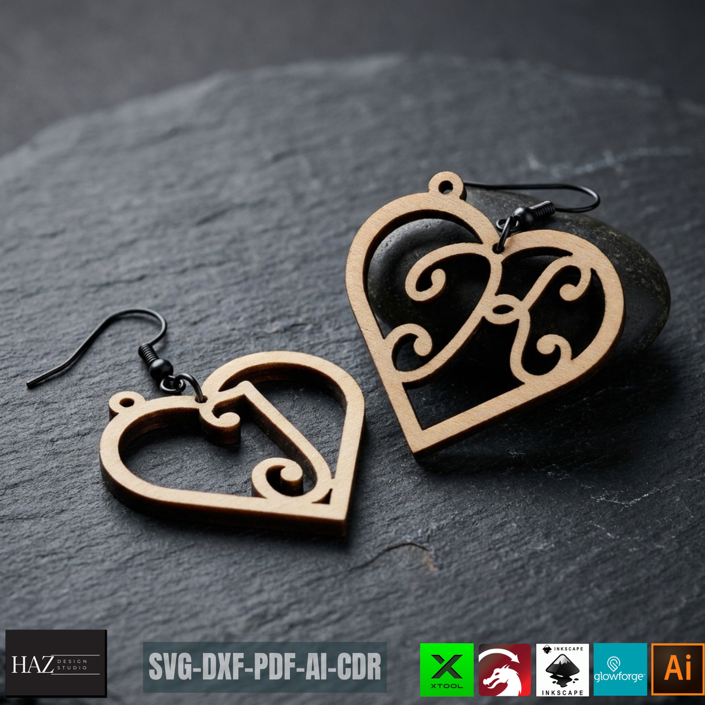 Heart Alphabet SVG Bundle Earrings and Keychains, Monogram A-Z Laser Cut, Plywood Jewelry Templates