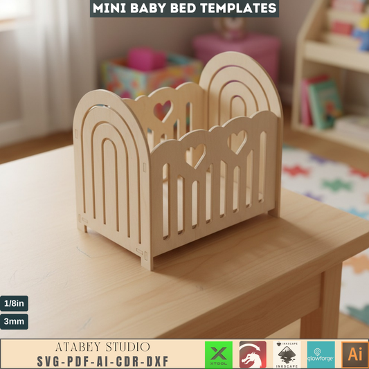 Laser Cut Doll Crib SVG, Miniature Baby Bed DXF, Wooden Toy Cradle Plans, DIY Dollhouse Furniture Digital File 950