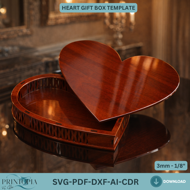 Heart Gift Box Laser Cut Design Valentine’s Jewelry Box Template Glowforge Project Heart Shaped Plywood Box Plan