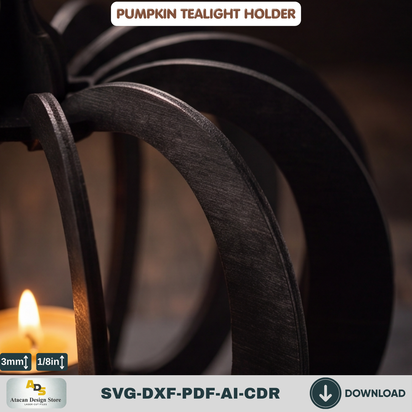 Pumpkin Tealight Holder Laser Cut Template | Halloween Candle Decor
