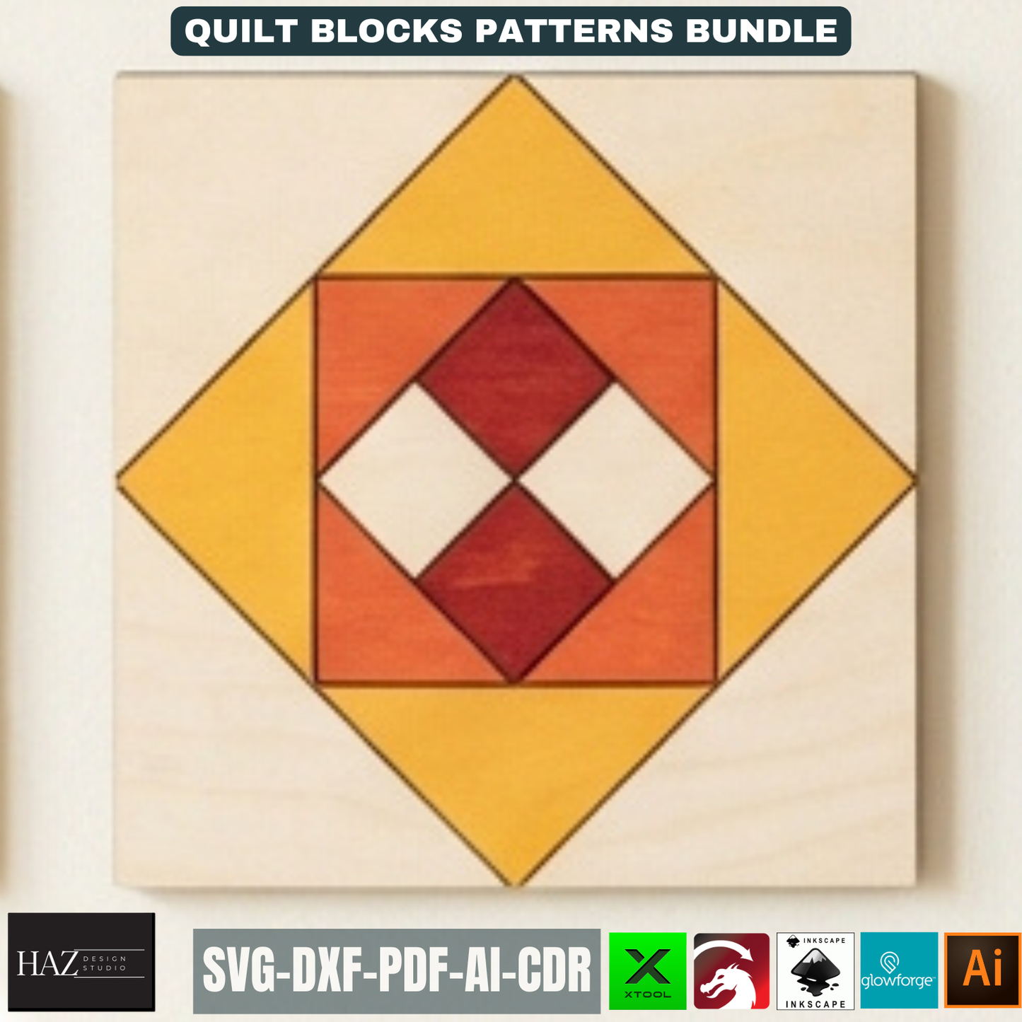 Geometric Barn Quilt Block Pattern Bundle, Wooden Wall Art Laser Cut Template, Modern Mosaic Home Decor 517