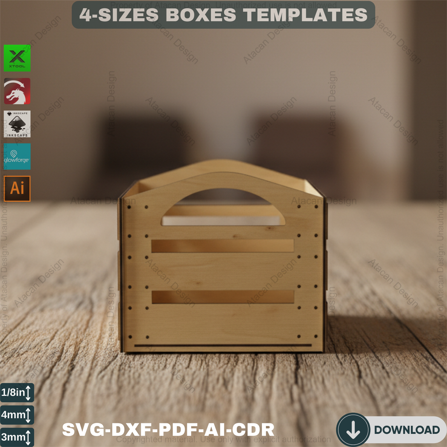 Wooden Laser cut Boxes / Box SVG Templates / Glowforge Box Cut Plans / Boxes With Handles Svg Dxf Ai Cdr Pdf 359