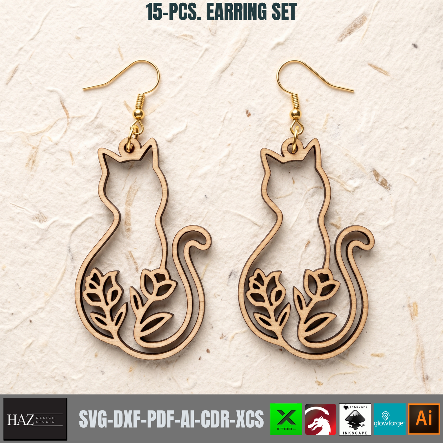 Wooden Earring Laser Cut Files Set Jewelry SVG Glowforge Plywood Templates Boho Nature Wood Designs